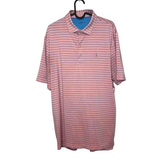 Johnnie-O Mens Polo Shirt Striped Golf Casual Short Sleeve Pink Blue - Picture 1 of 3